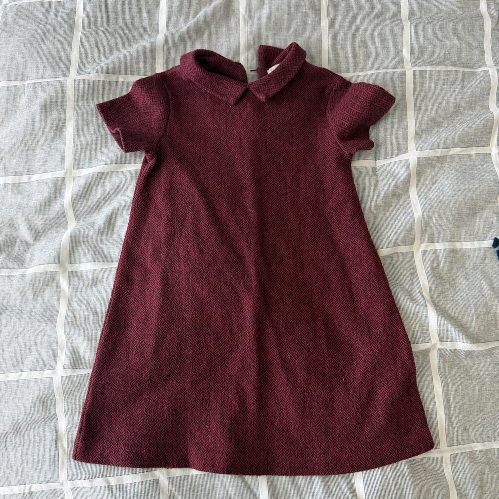 Zara Girls' Maroon Short-Sleeve Collar Dress